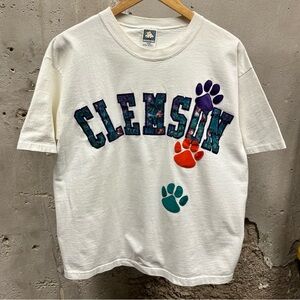 Vintage 90s Clemson University CU South Carolina Embroidered Paisley Pattern Tee